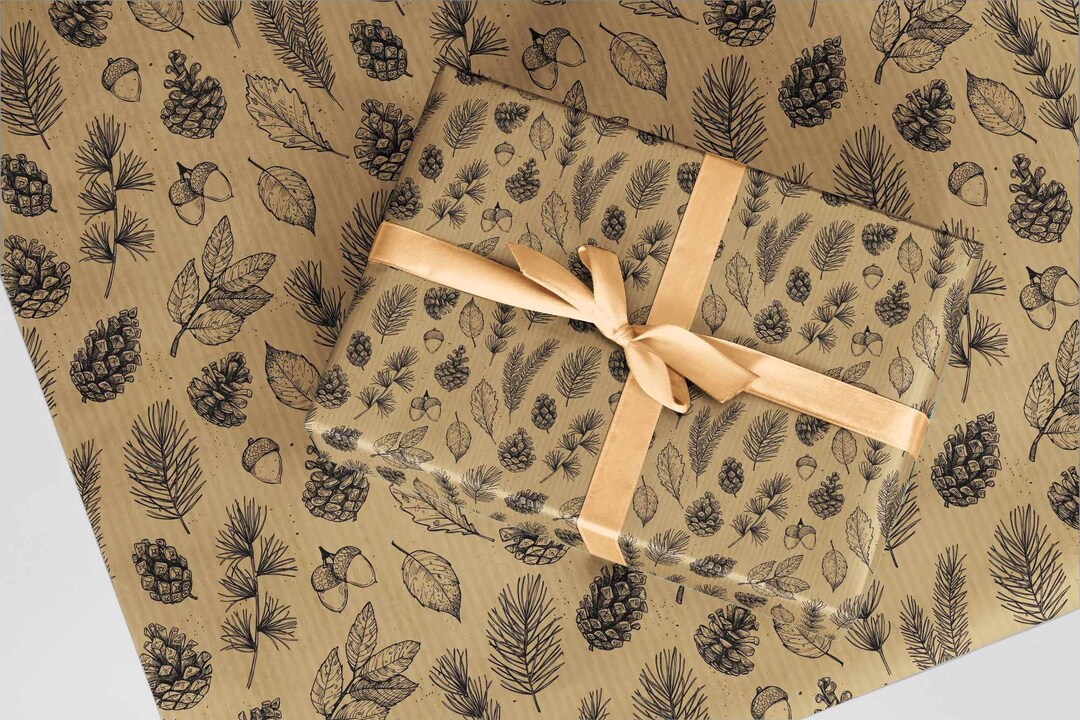 Eco Brown Kraft Christmas Wrapping Paper. Botanical Gift Wrap A3