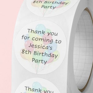 Personalised Thank you for coming to my birthday party Sweet cone stickers Girl boy balloons Waterproof recyclable labels Party bag stickers