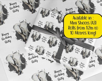 Elephant wrapping paper . Personalised A3 eco friendly thick quality gift wrap paper for birthday her him son daughter, Customised.