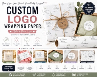 Custom Logo Wrapping Paper Personalised Packaging Branding Small Business Eco Friendly Gift Wrap Upload Artwork Printed Sheets Rolls