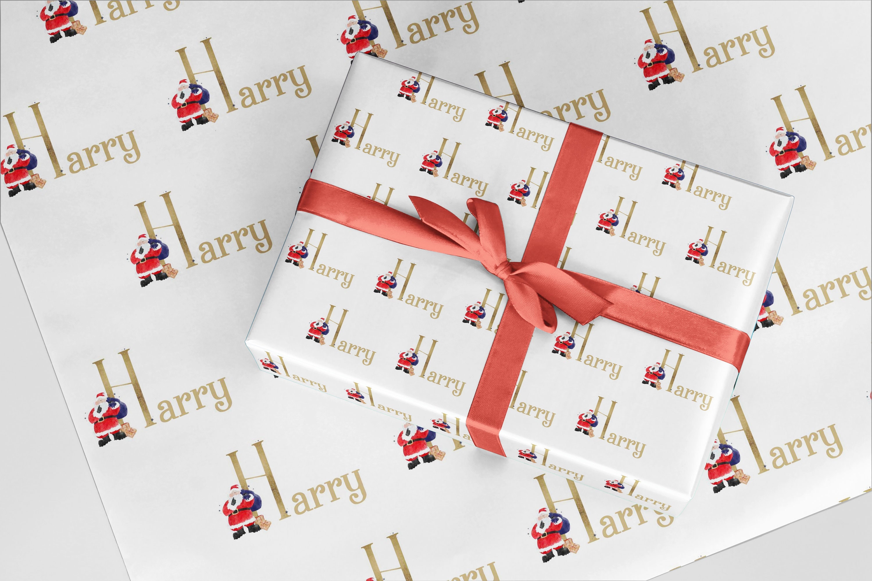 Christmas initial with santa wrapping paper Gift ROLLS Personalised A3 eco friendly thick quality gift wrap christmas Customised family
