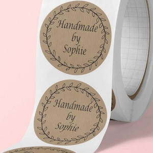 Pegatinas de papel kraft marrón personalizadas de 50 mm de diámetro y con cualquier texto. Etiquetas personalizadas con nombre. Cumpleaños, bodas, fiestas de barbacoa, regalos, embalajes comerciales.