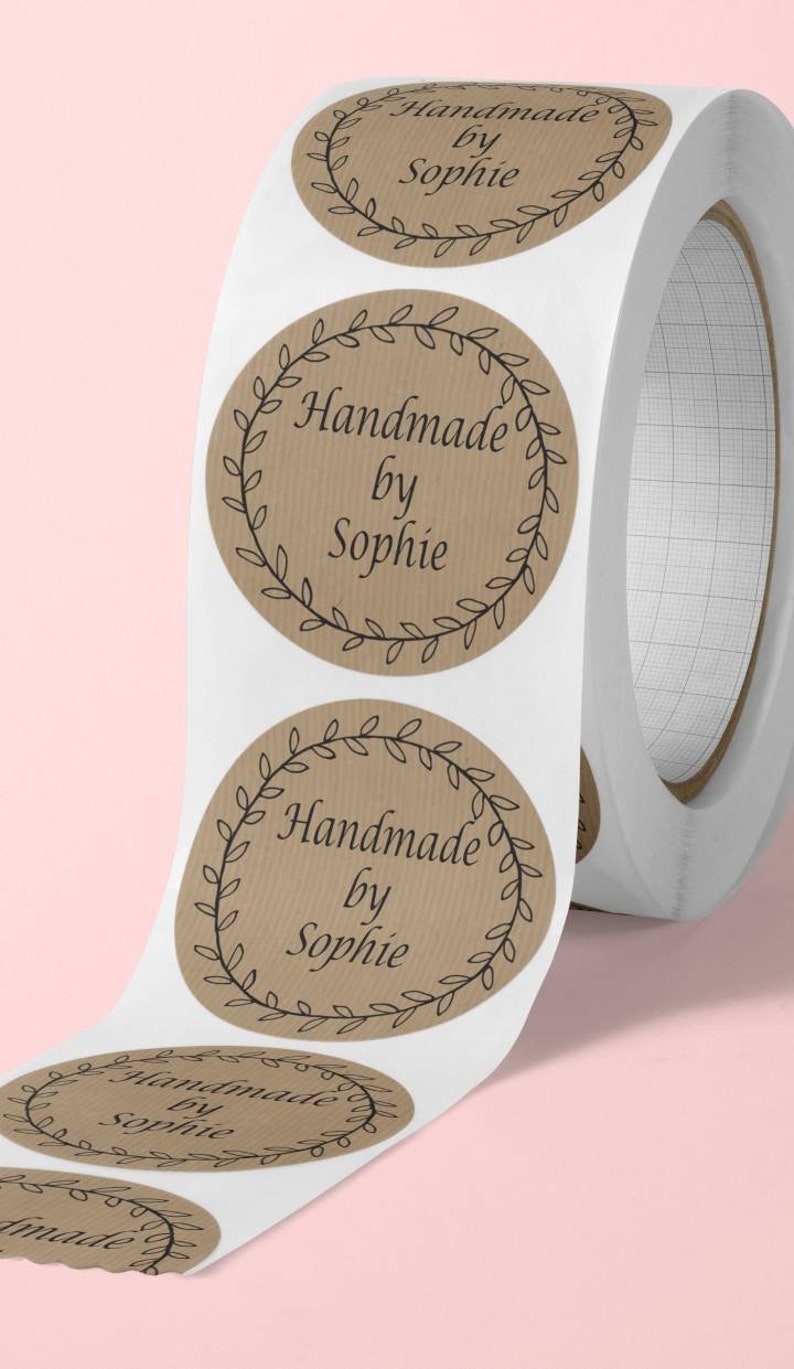 Personalised Brown kraft stickers handmade by customised name labels Branding sticker envelope 50mm Small Business packaging round stickers