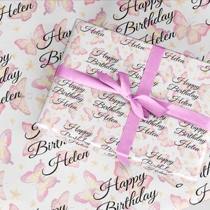 Butterfly wrapping paper . Personalised ROLLS eco friendly thick quality gift wrap paper for birthday her. Mothers Day,  Birthday customised