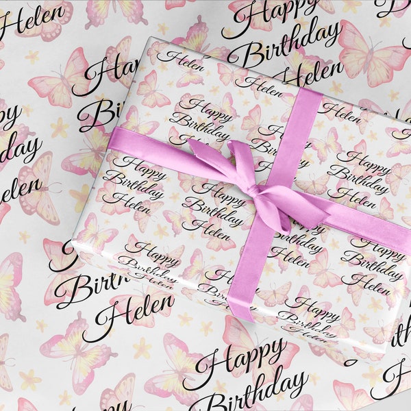 Butterfly wrapping paper . Personalised ROLLS eco friendly thick quality gift wrap paper for birthday her. Mothers Day,  Birthday customised