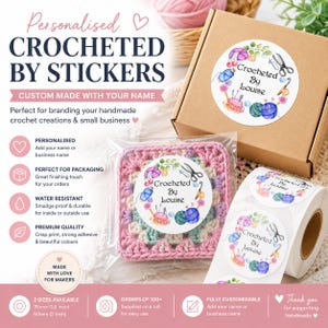 Custom Crocheted By Stickers – Personalised Craft Labels for Yarn, Crochet, Knitting, Sewing