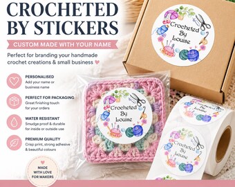 Autocollants crochetés personnalisés - Etiquettes artisanales personnalisées pour fil, crochet, tricot, couture