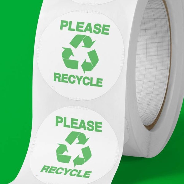 Gelieve Recycle stickers Small Business verpakkingslabels 35mm 50mm Bedrijf stationaire Ronde Verpakking. Milieuvriendelijk.