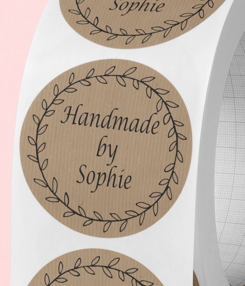 Personalised Brown kraft stickers handmade by customised name labels Branding sticker envelope 50mm Small Business packaging round stickers