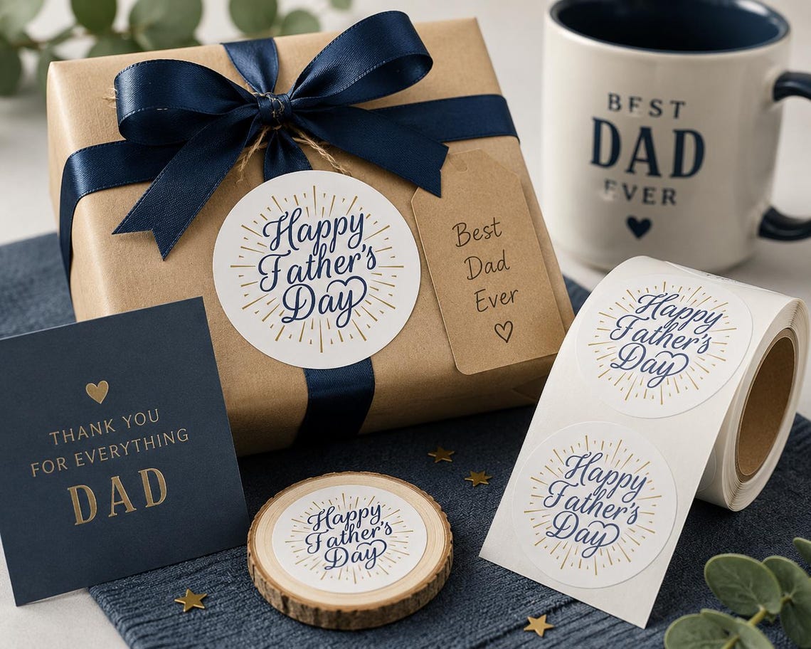 Happy Fathers Day Labels Gift Packaging Seals Dad Present Stickers ...