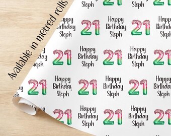 Papel de regalo para el 21.º cumpleaños con globos de sandía. ROLLOS personalizados de papel de regalo ecológico de calidad para cumpleaños de ella, él, hija