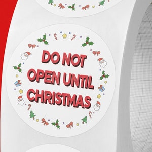 クリスマスまで開けないでくださいステッカー子供用。ギフトラップ子供用クリスマス用丸型ラベル。子供用プレゼント用ステッカー 35 mm 50 mm 郵便ギフト