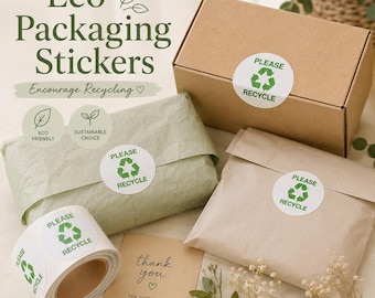 Eco Packaging Labels Recyclable Parcel Stickers Small Business Mailer Seals Sustainable Shipping Branding