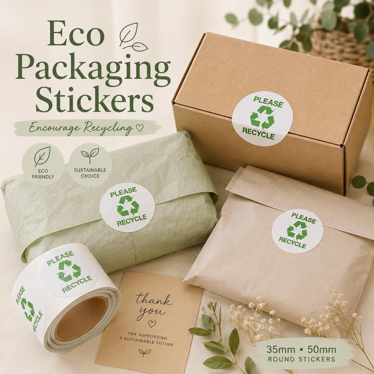 Recyclable Sticker Paper Eco Packaging Labels Recyclable Parcel Stickers Small Business Mailer ...