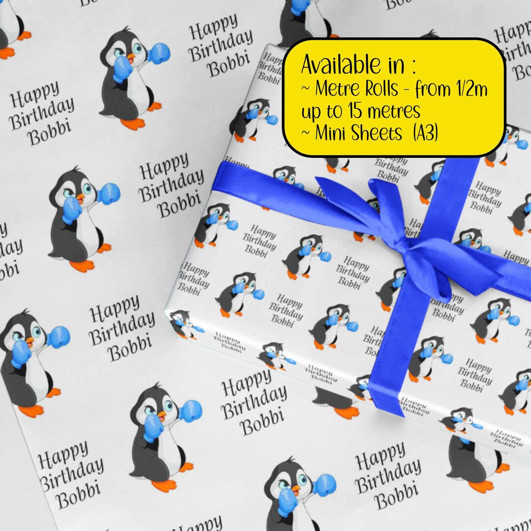 Boxer Penguin Wrapping Paper ROLLS Personalised Quality A3 Eco Gift ...