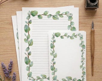 Eucalyptus briefpapier en enveloppen set, gerecycled A5 briefpapier met briefhoofd, milieuvriendelijk cadeau voor haar, gemaakt in het Verenigd Koninkrijk, gevoerd of effen