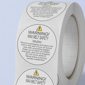 Wax Melt Warning Stickers | Candle Safety Instruction Labels | Professional CLP Compliant Round Seals for Soy Wax Melts and Oil Burners