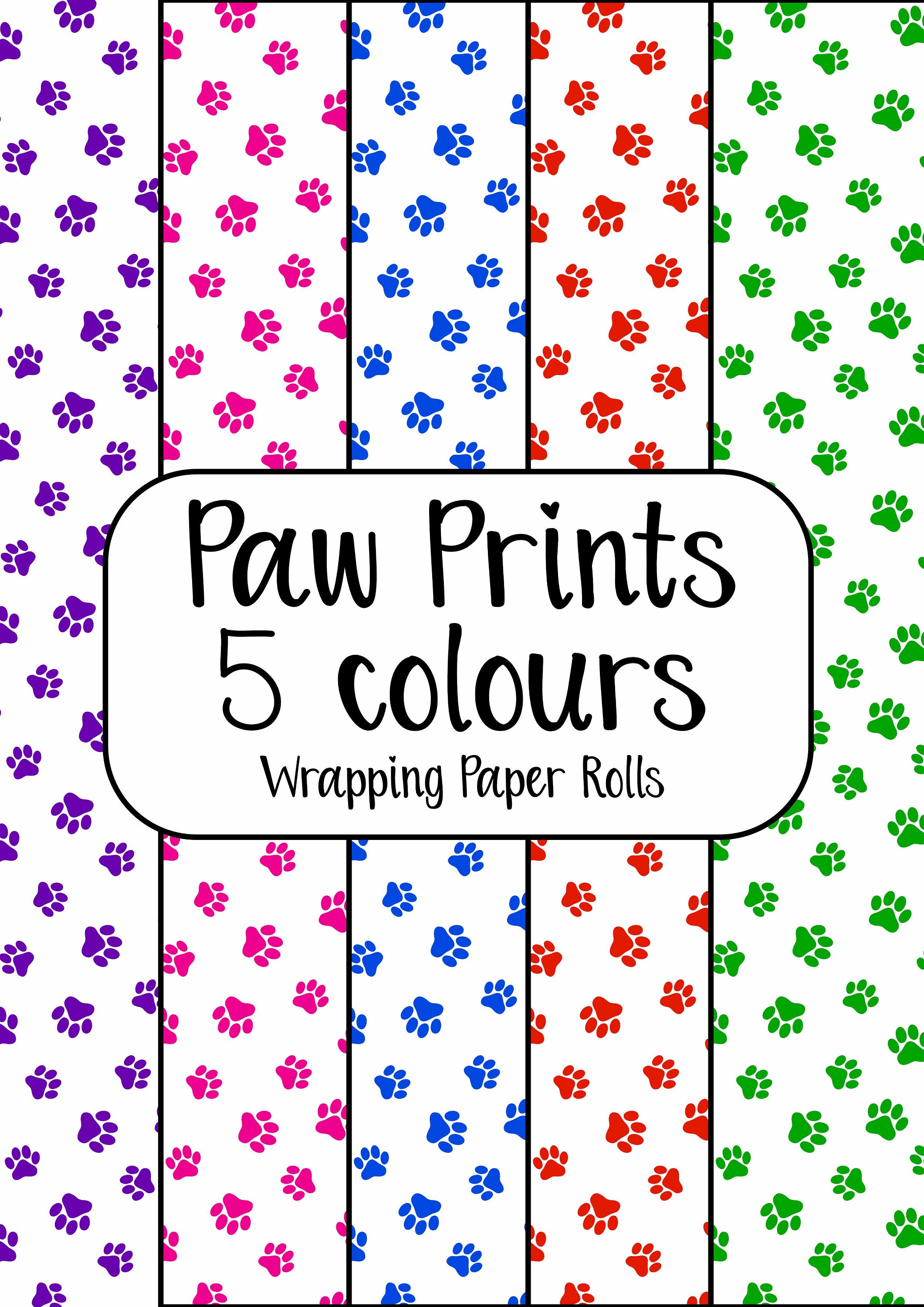 Colourful Paw prints wrapping paper A3 eco friendly thick quality gift wrap  Christmas Birthday dog cat pet animal lover present wrap present
