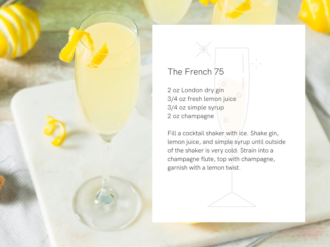 French 75 Recipe Card Instant Digital Download US Letter | Etsy