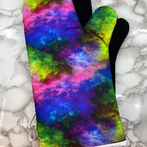 Oven mitts! Rainbow cloud. Tie dye. A pair of fully functional, long oven gloves! Kitchen. Baking. Adult size