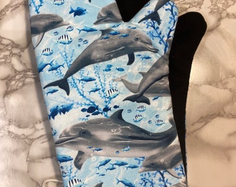 Oven mitts! Dolphins ocean! A pair of fully functional, long oven gloves!  Baking. Kitchen. Pot holders. Adult size
