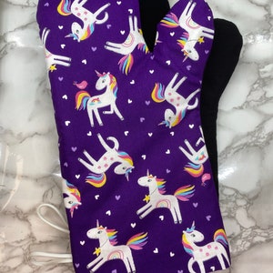 Oven mitts! Unicorns purple. Fantasy cartoon. A pair of fully functional, long oven gloves! Baking. Kitchen. Pot holders. Adult size