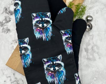 Oven mitts! Raccoons. A pair of functional, long, oven gloves! Kitchen. Baking. Cooking. Adult size. Double layer heat resistant.
