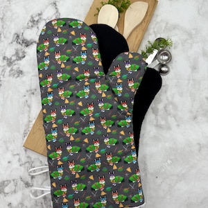 Oven mitts! Corgi dog ninja turtle oven mitts TMNT! A PAIR of fully functional, long oven gloves! Baking. Kitchen. Pot holders.  Adult size