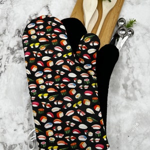 Oven mitts! Sushi. Fish. Raw. A pair of fully functional, long oven gloves! Kitchen. Baking. Adult size. Double layer heat resistant.