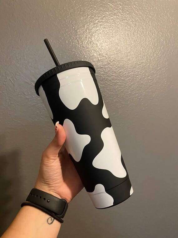 Cow Print Tumbler with Lid and Straw