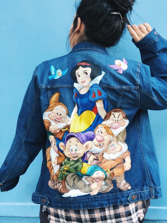 Blanche Neige Et La Sept Nains Peint A La Main Veste En Jean Personnalise