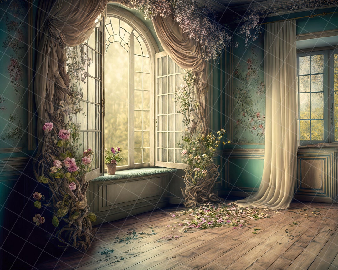 背景ボード　antique room Shabby Chic Room Digital Background, Background for