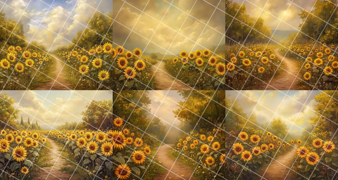 Sunflower Path Digital Backgrounds, Summer, Fall, Backdrop for ...