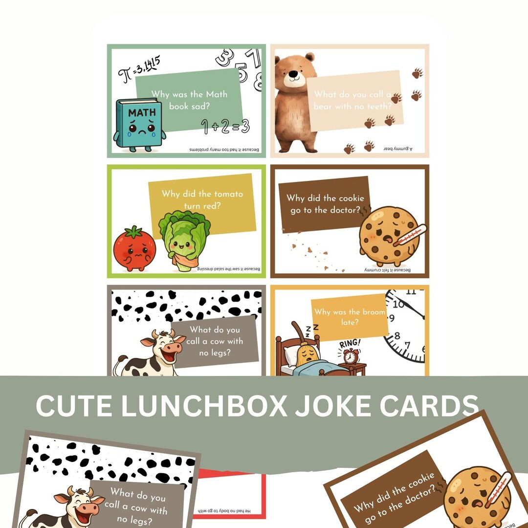 Lunchbox Joke Cards for Kids, Lunchbox Notes, Funny Notes for Children ...