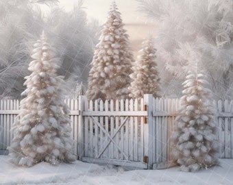 Winter fence digital backgrounds pack