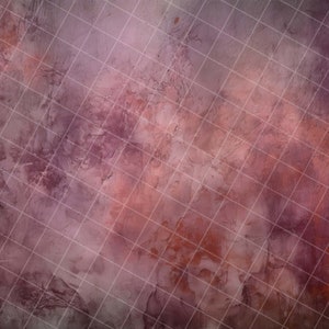 May include: Abstract background with a textured, mottled, and faded appearance. The background is a mix of pink, purple, and brown colours. A grid pattern is overlaid on the background.