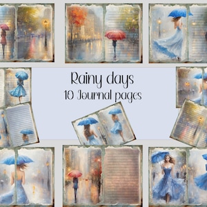 Rainy days junk journal pages, journaling, paper printables, paper crafts, DIGITAL DOWNLOAD