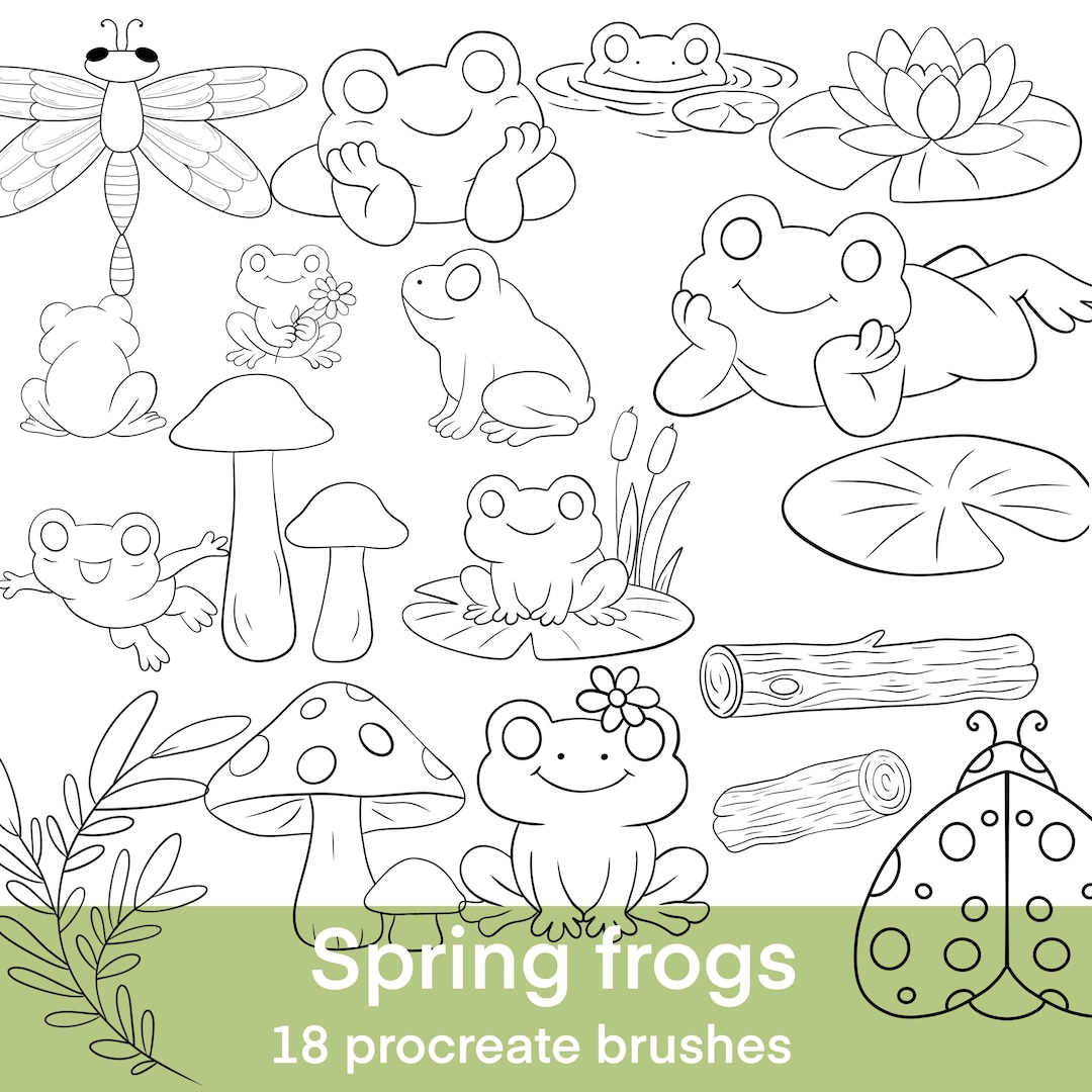 Spring Frogs Procreate Brush Set, Cute Animal Stamp, Woodland Animals ...