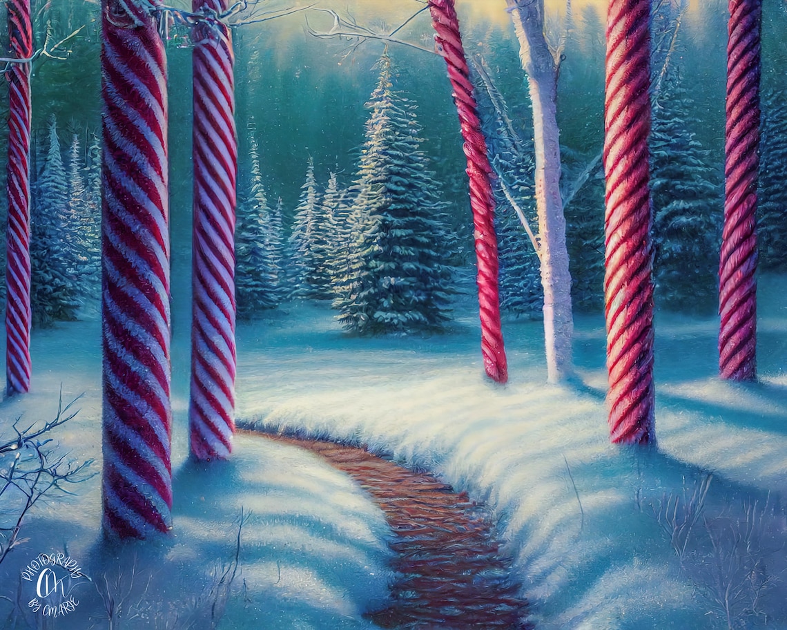 Candy Cane Forest Digital Background Christmas Background Etsy