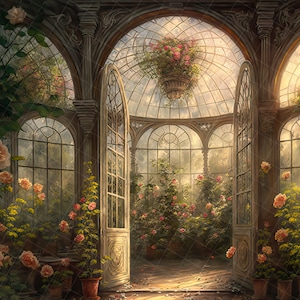 Dreamy victorian greenhouse digital background, background for composites, floral, DIGITAL DOWNLOAD