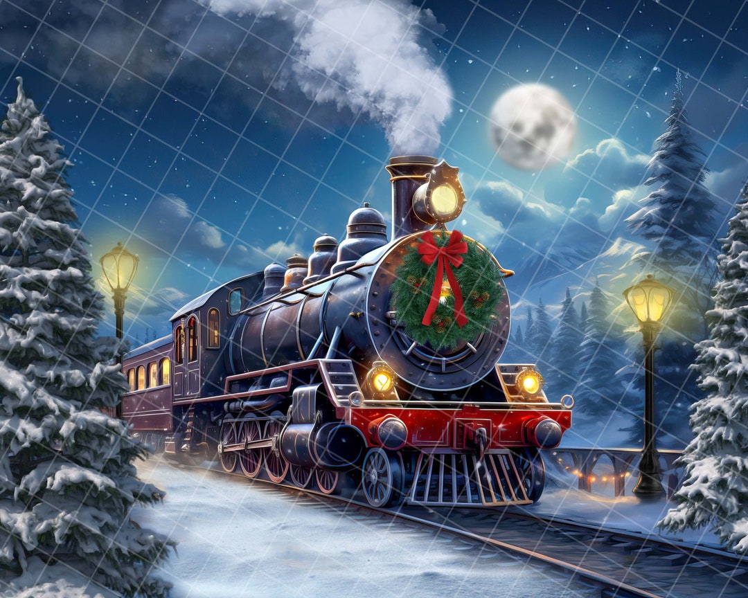 Christmas Eve Train Digital Background Holiday Backdrop, Composite Etsy