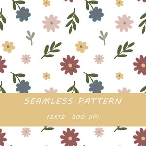 Simple painted florals seamless pattern, hand drawn design, floral  digital paper, flowers, DIGITAL DOWNLOAD