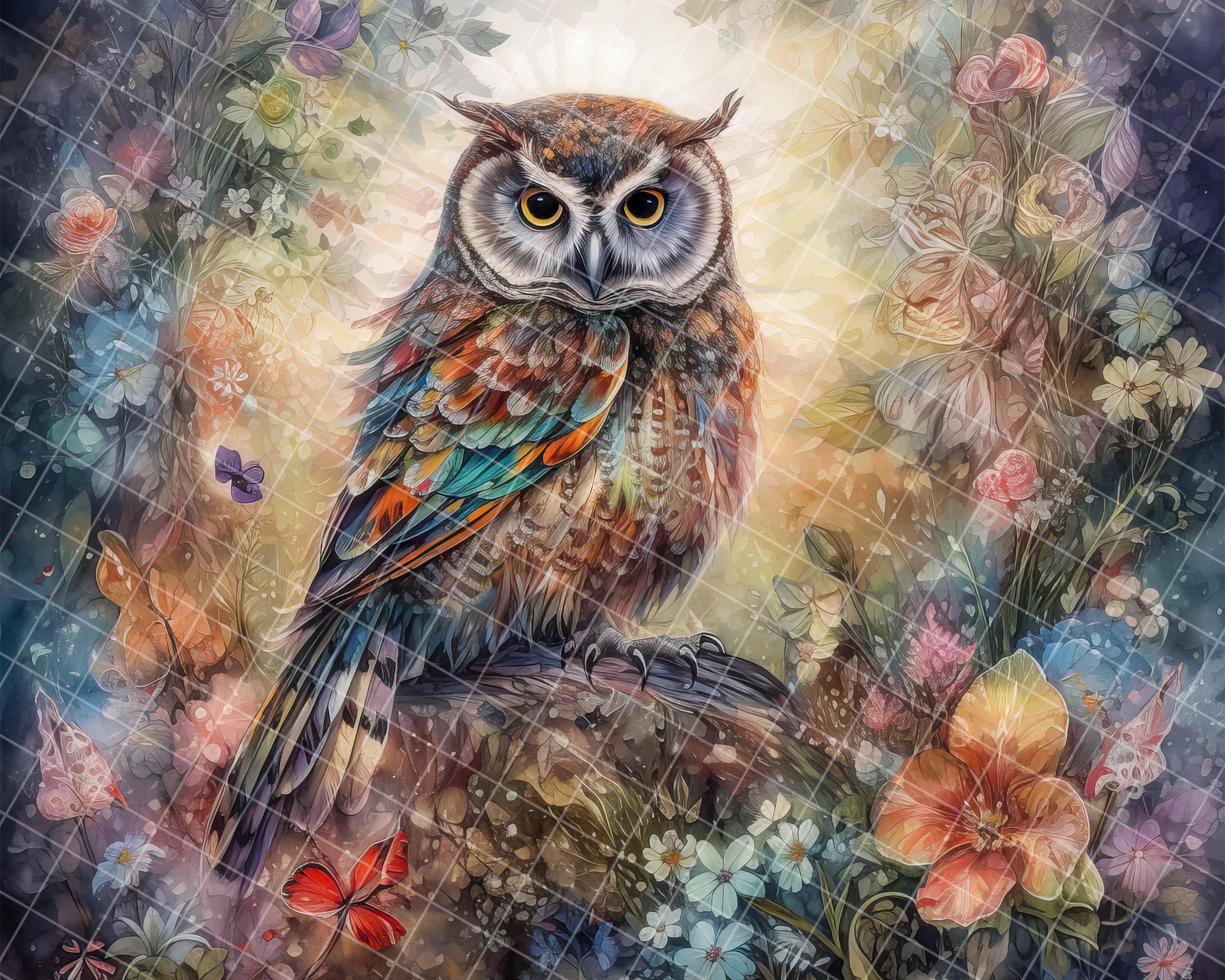 Painted owl digital background