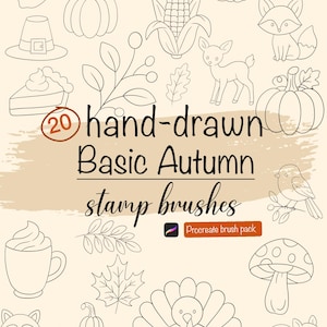 Basic Autumn Procreate Stamp Brushes | Hand Drawn Fall Stamps | Woodland Animals, Pumpkins & Thanksgiving | Digital Brush Set