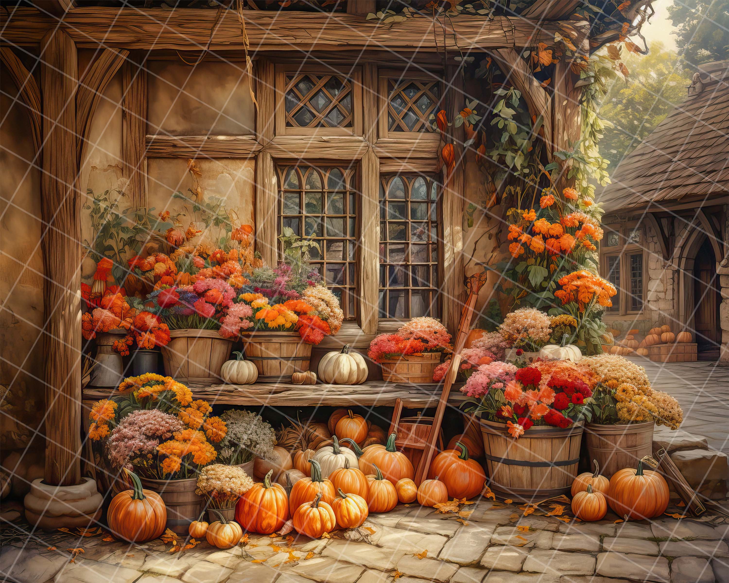 Herbst Boho Duschvorhang – Rustikales Ernte-Design Mit Kürbissen & Blättern, 183x183 Cm, Wasserdicht, Mit Haken