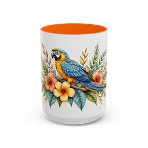 Vibrant Parrot Coffee Mug | Tropical Floral Drinkware, Gift for Bird Lovers, Eco-Friendly Ceramic Cup, Home and Garden Decor