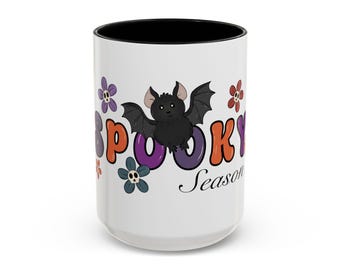 Halloween Bat Accent Coffee Mug | Spooky Season, Cute Coffee Cup, Fall Decor, Gift for Bat Lovers, Holiday Mug