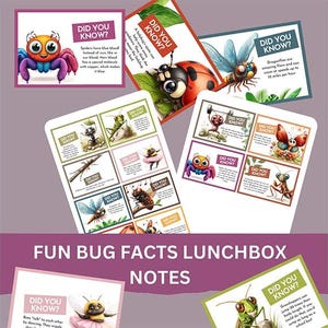Cartes d'information sur les insectes mignons, faits mignons pour les couvercles, notes sur la boîte à lunch des faits sur les insectes, activité pour enfants, TÉLÉCHARGEMENT NUMÉRIQUE