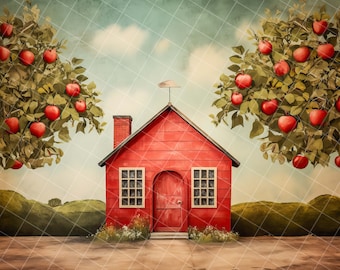 Red school house digital background, back to school