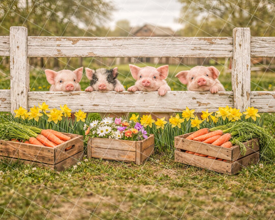 Farm Piggies Digital Background, Spring, Farm Backdrops,piglets ...